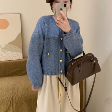 春秋新款小香风针织开衫女软糯毛衣宽松短款毛衣外套洋气减龄上衣