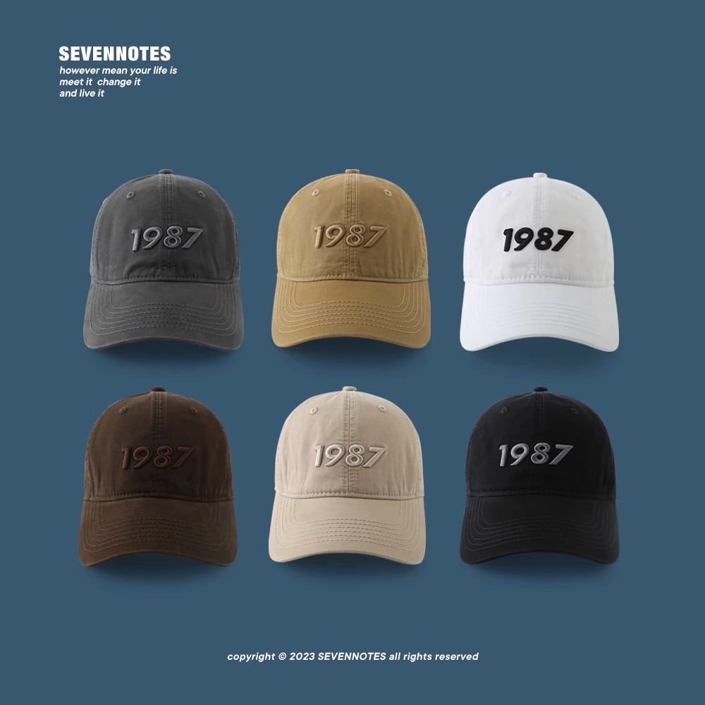 1987 Three-Dimensional Embroidery Soft Top Baseball Cap Men's and Women's Same Summer Korean Style Ins Street Couple Peaked Cap Look Small