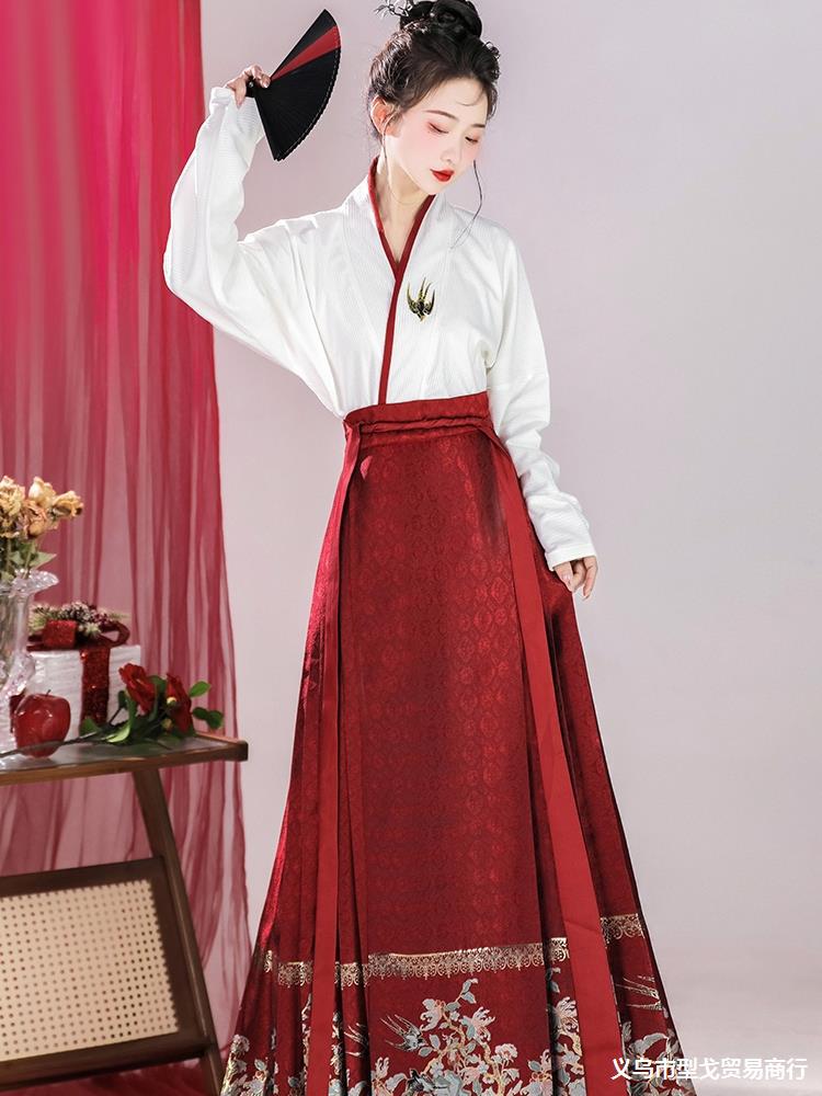 Mu Xia Ming Han Clothing [Auspicious Spring] Improved Aircraft Sleeve New Chinese Style Horse-Face Skirt Women's Daily Suit