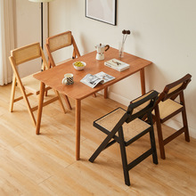实木家用复古折叠椅中古藤编餐椅咖啡厅椅子日式阳台休闲靠背凳子