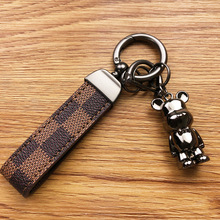 可爱创意金属暴力熊钥匙扣老花皮革汽车钥匙扣挂件包包挂饰礼品