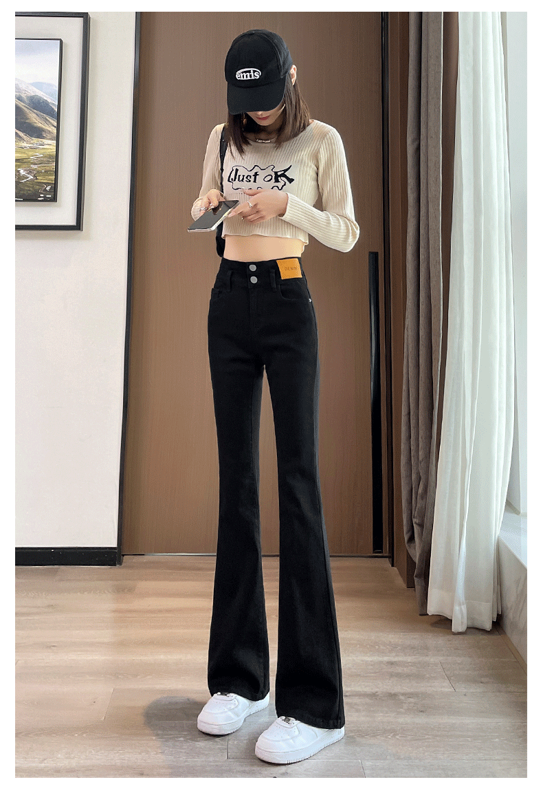 Skinny Jeans Women's Summer Thin  New High Waist Slimming Cropped Small Horn Style in Black Pants