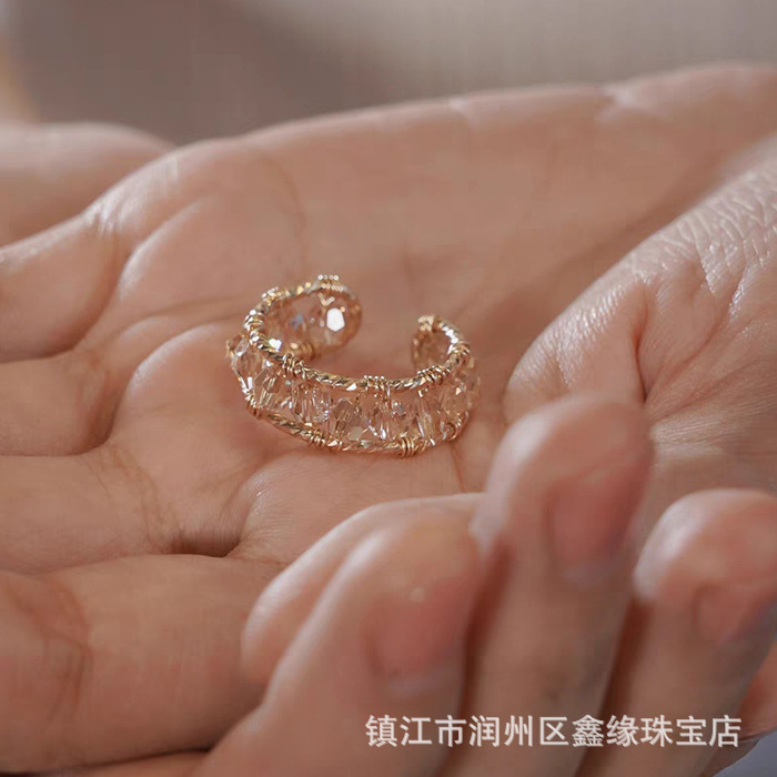 小众感14k包金奥地利水晶纯手工绕线戒指开口戒-阿里巴巴