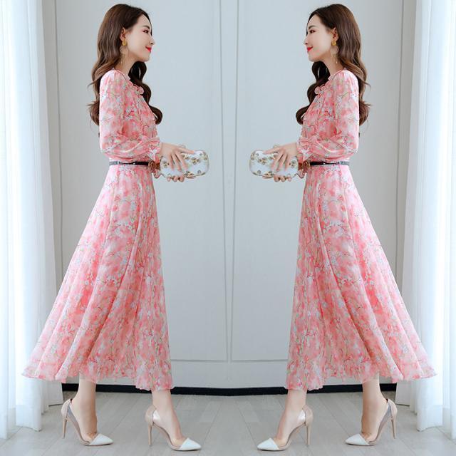 2022春季新款仙女裙子女连衣裙碎花雪纺超仙收腰沙滩大摆超长裙