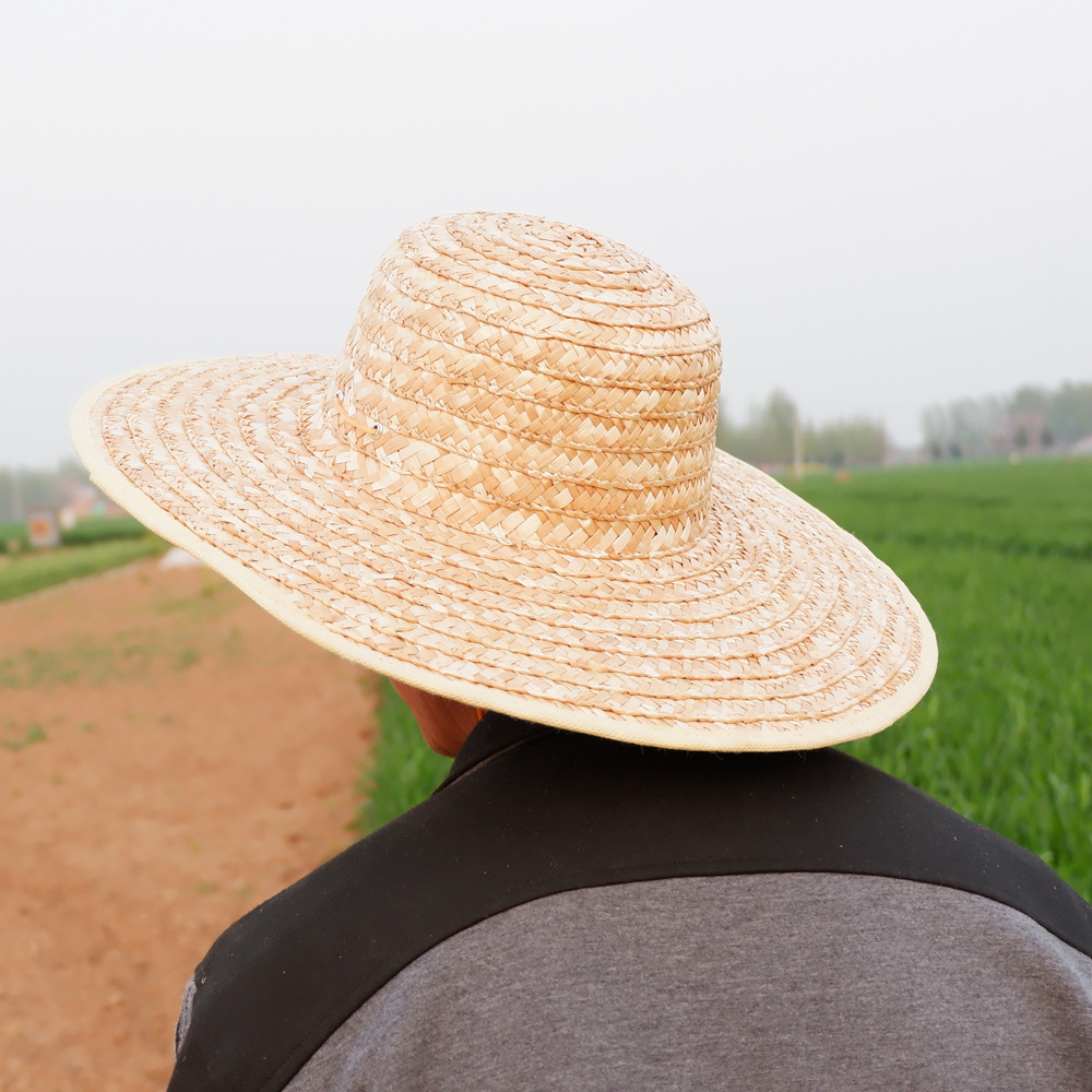 农民草帽子工地麦秆编织草帽大沿防晒农村草编农用干活遮阳帽批发