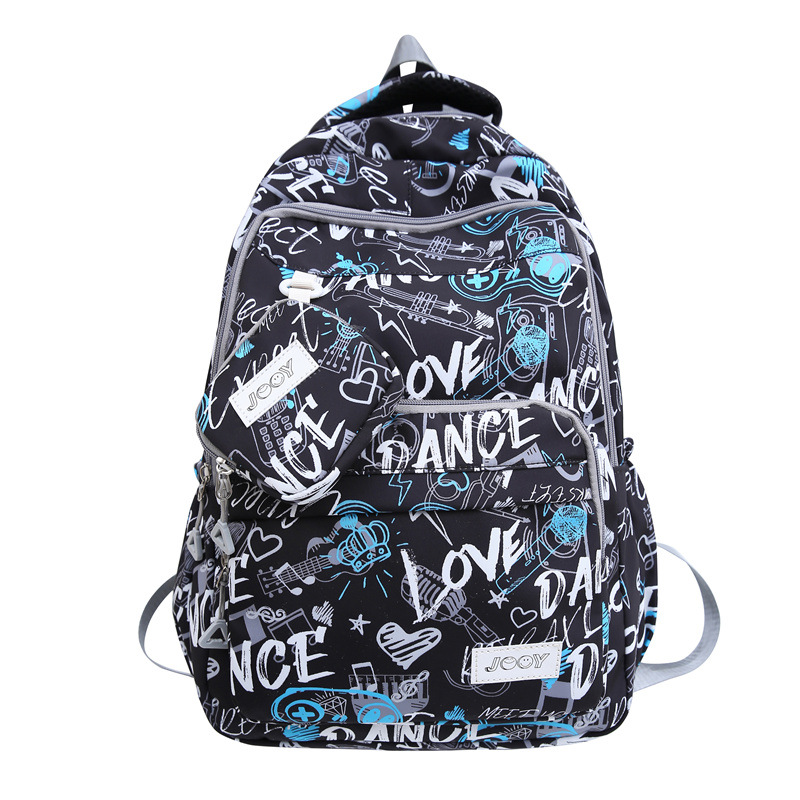 Cool Street Trending Graffiti Style Men's Early High School and College Student Large Capacity Computer Interlayer Backpack