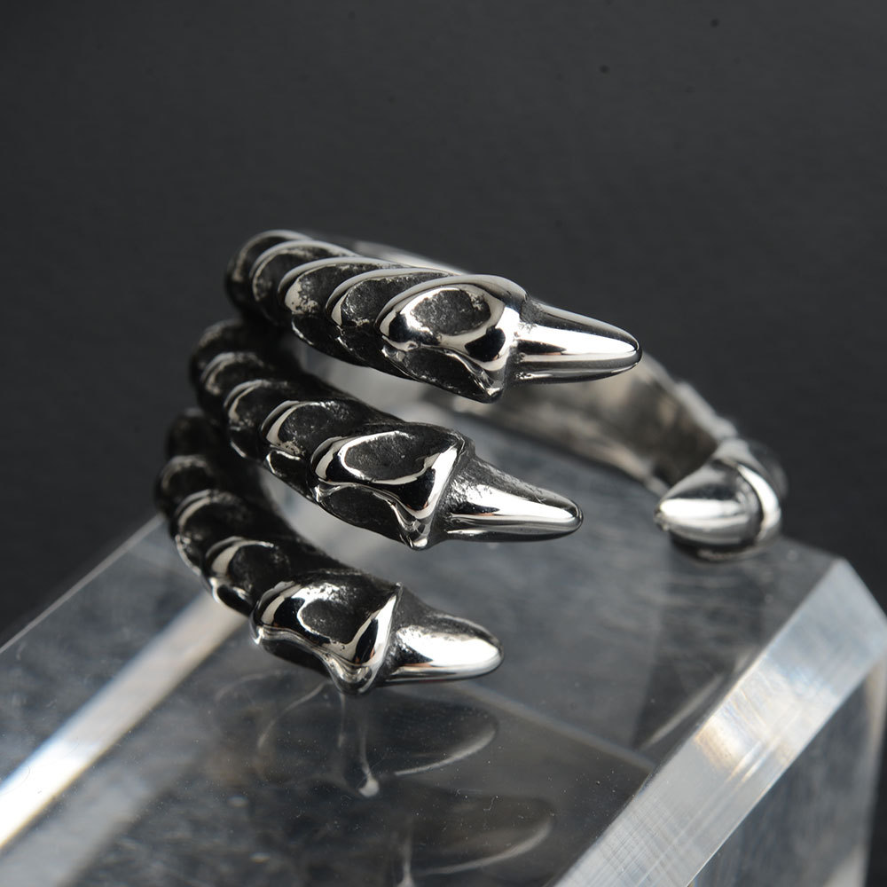 钛钢戒指 男士霸气开口老鹰爪子钛钢复古戒指情侣戒指戒指套