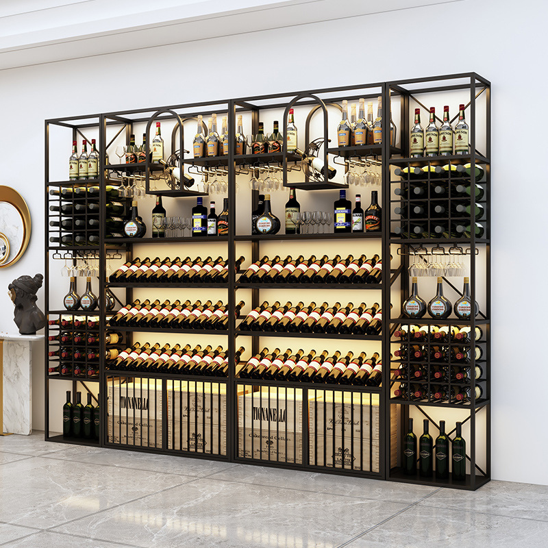 轻奢红酒架酒柜酒庄落地铁艺置物架酒吧创意陈列架红酒白酒展示架