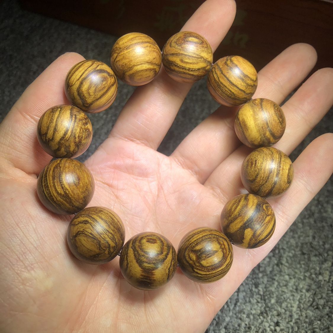 印尼花奇楠木风花老料20山水纹虎皮纹单圈男款手串佛珠文玩礼品