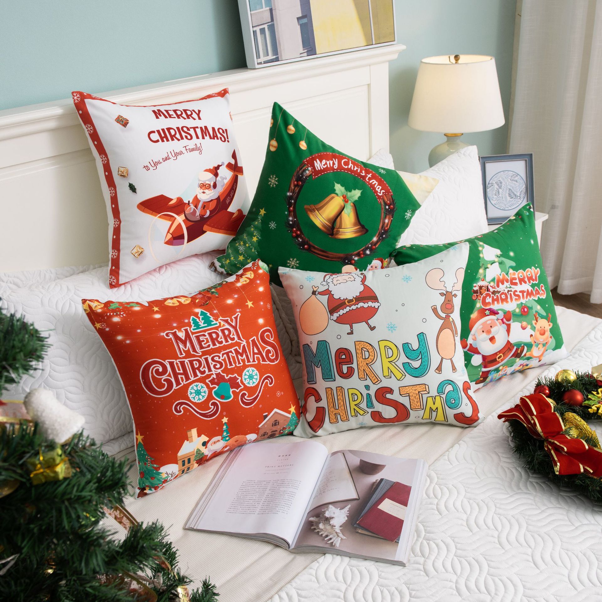 跨境热销圣诞节版抱枕套居家亲肤舒适靠垫沙发垫数码印花厂家直销