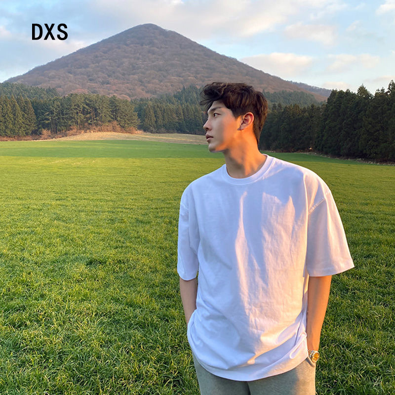 DXS男装230g重磅纯棉纯色短袖t恤夏天男士韩版基础款短袖宽松上衣
