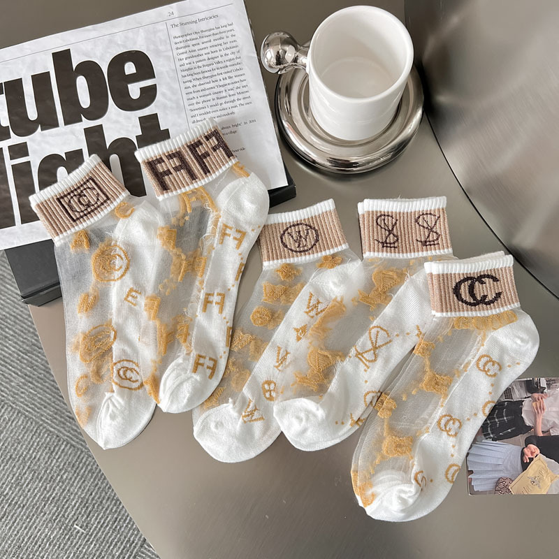 【组合装】夏天新款休闲白色系水晶丝潮袜轻薄船袜女玻璃丝时尚低