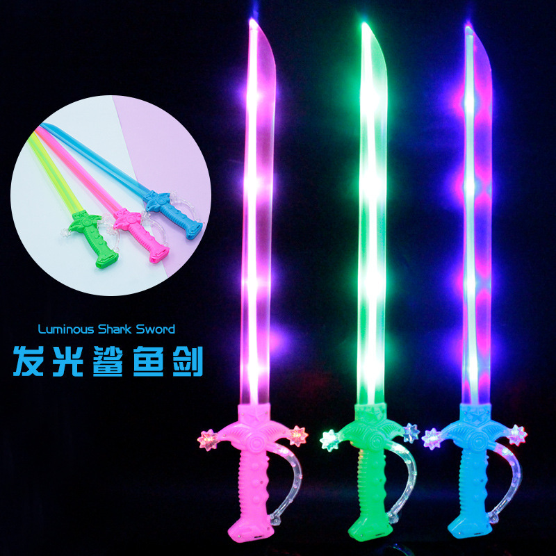 Shark Luminous Sword Simulation Sword Sound and Light Colorful Electronic Broadsword Sword with Light Stall Hot Sale Toy Wholesale