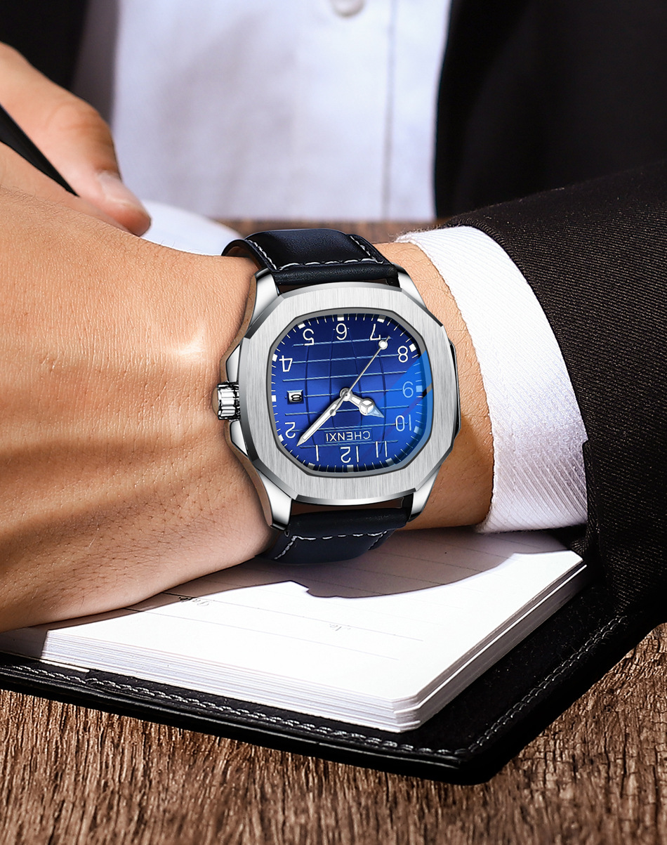 晨曦品牌新款高档商务腕表真皮手表男男士防水夜光石英表男手表