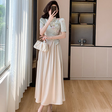 新中式女装国风套装裙2024新款夏装搭配一整套高级感假两件连衣裙