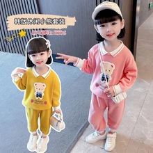 女童套装秋季2022新款韩版中小童长袖翻领卫衣休闲裤儿童两件套潮