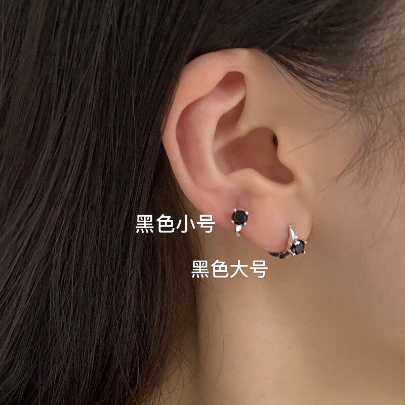 S925 Sterling Silver Black and White Zircon Earrings Simple Temperamental All-Match Fashion Ear Bone Stud Exquisite Petite Earrings Ear Clip Women