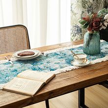 欧式棉麻提花流苏桌旗跨境简约轻奢植物花卉茶几餐桌布长方形桌垫