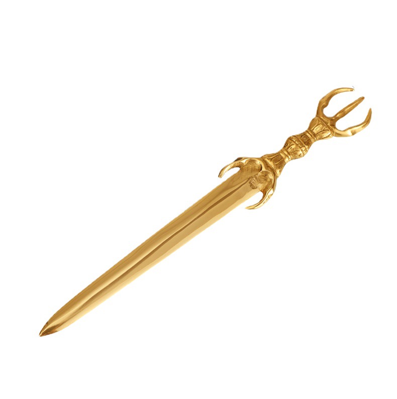 30厘米黄铜三叉剑/大小号纯铜三股铜剑刀剑密宗法器道术道场5270