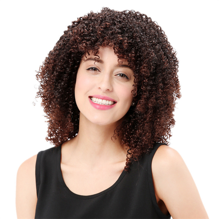 手织黑色爆炸头非洲假发厂家直销棕色小卷蓬松时尚女士长卷发假发