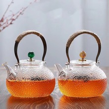 高硼硅玻璃茶壶锤纹煮茶壶电陶炉专用烧水壶铜把提梁壶玻璃茶具
