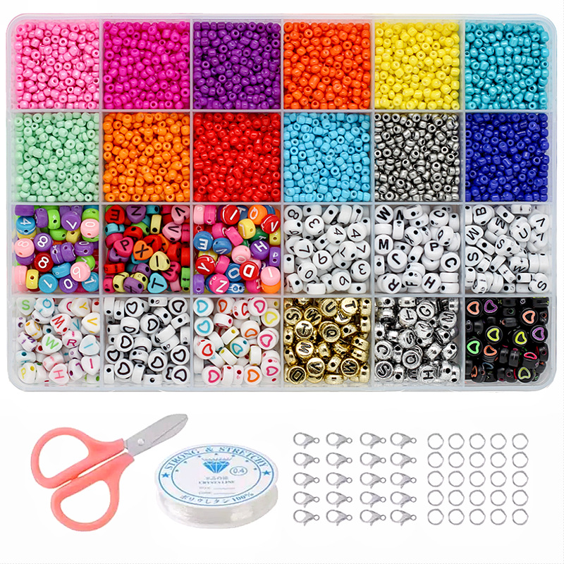 Amazon New 24 Grid Paint Small Rice-Shaped Beads Micro Glass Bead Solid Color Scattered Beads Set Wholesale Diy Ornament Accessories
