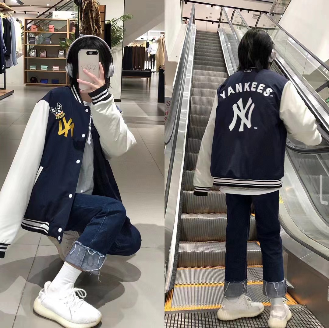 一件代发 mlb- ny洋基队秋季小红书热款狗头撞色夹克棒球服 校园