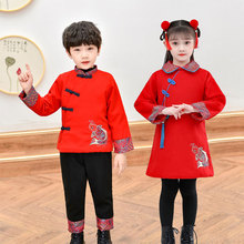 中国风儿童汉服加厚保暖新年拜年服喜庆中式唐装元旦演出服批发