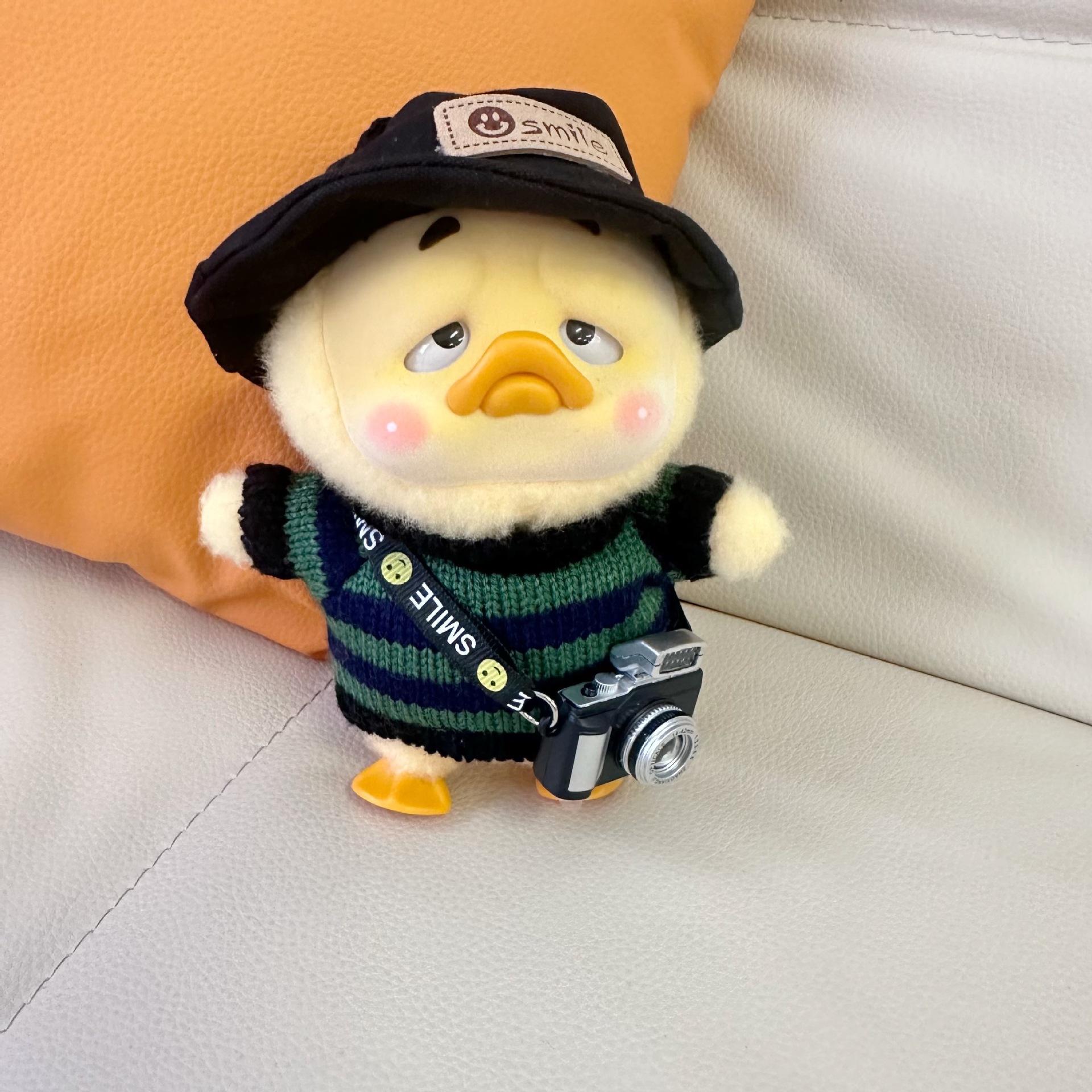 不含公仔】盲盒好烦鸭公仔衣服15cm小黄鸭着替条纹毛衣摄影套装萌