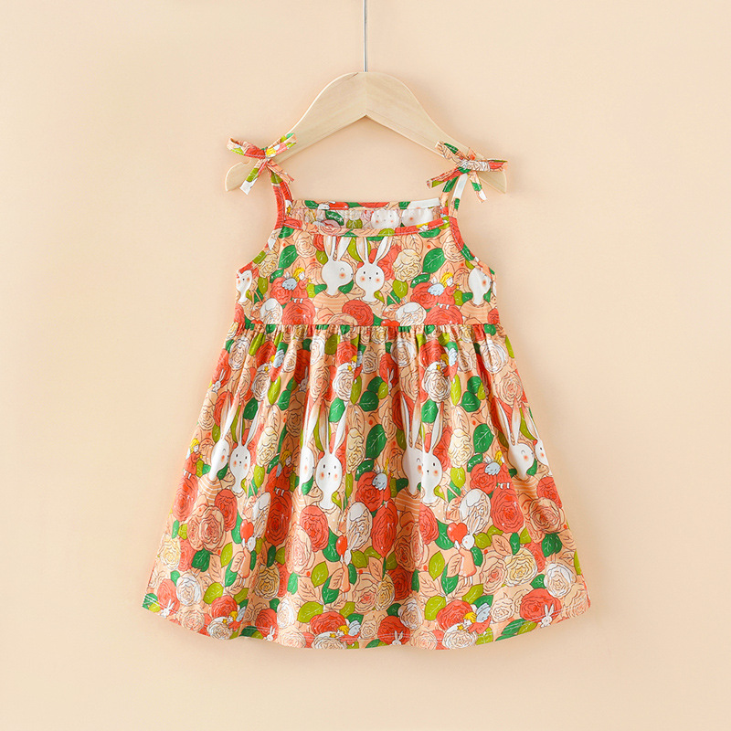 2024 Summer Girls' Skirts Children's Ins Style Princess Suspender Dress Girls' Dress New Children's Clothing Floral Skirt