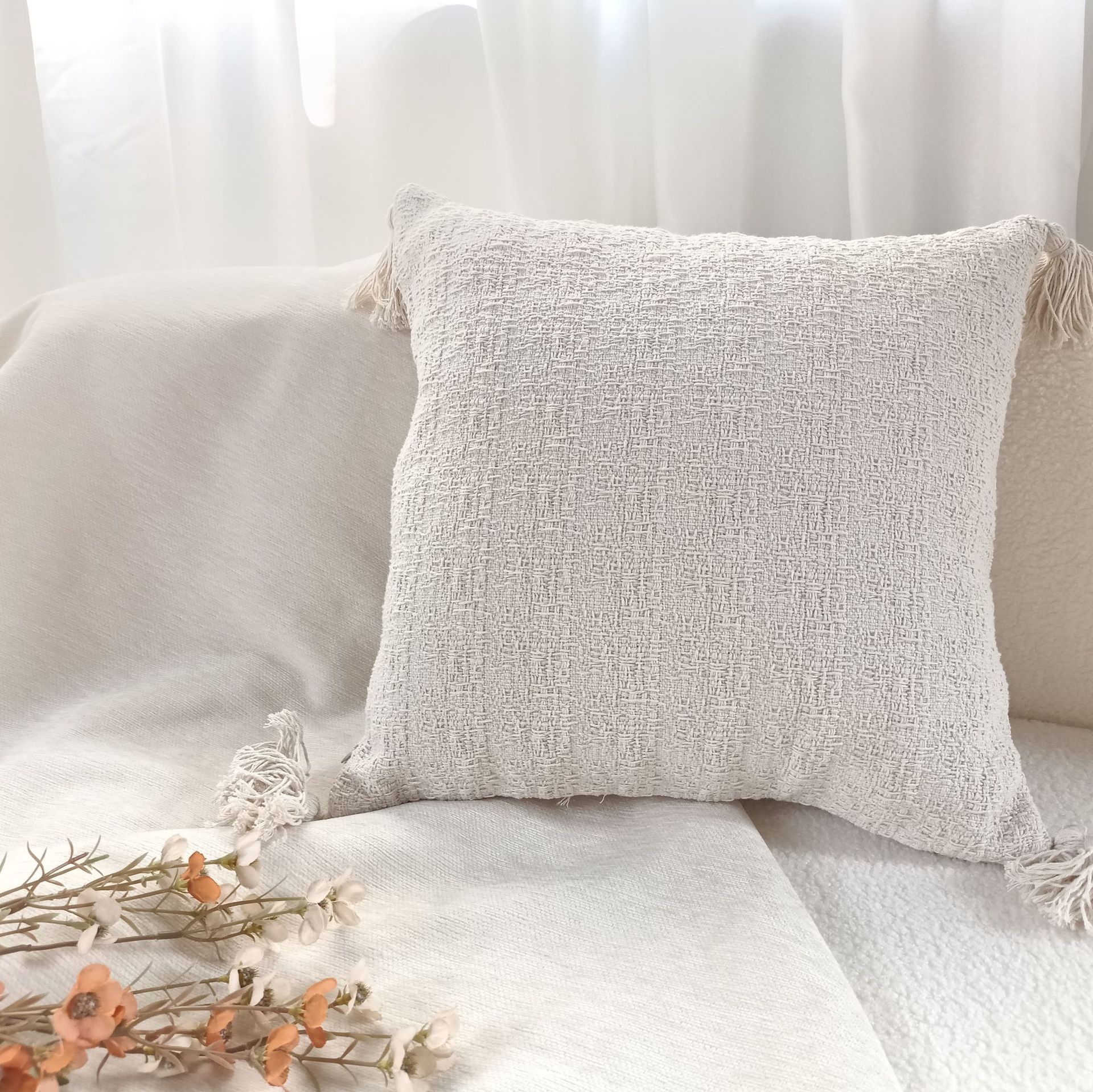 Cotton and Linen Ins Solid Color Pillow Sofa and Bedside Dormitory Students Pillow Cover without Core Miji Woven Back Cushion