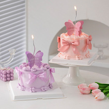 38女神节烘焙蛋糕装饰唯美粉紫色蝴蝶插牌三八妇女节简约蛋糕插件