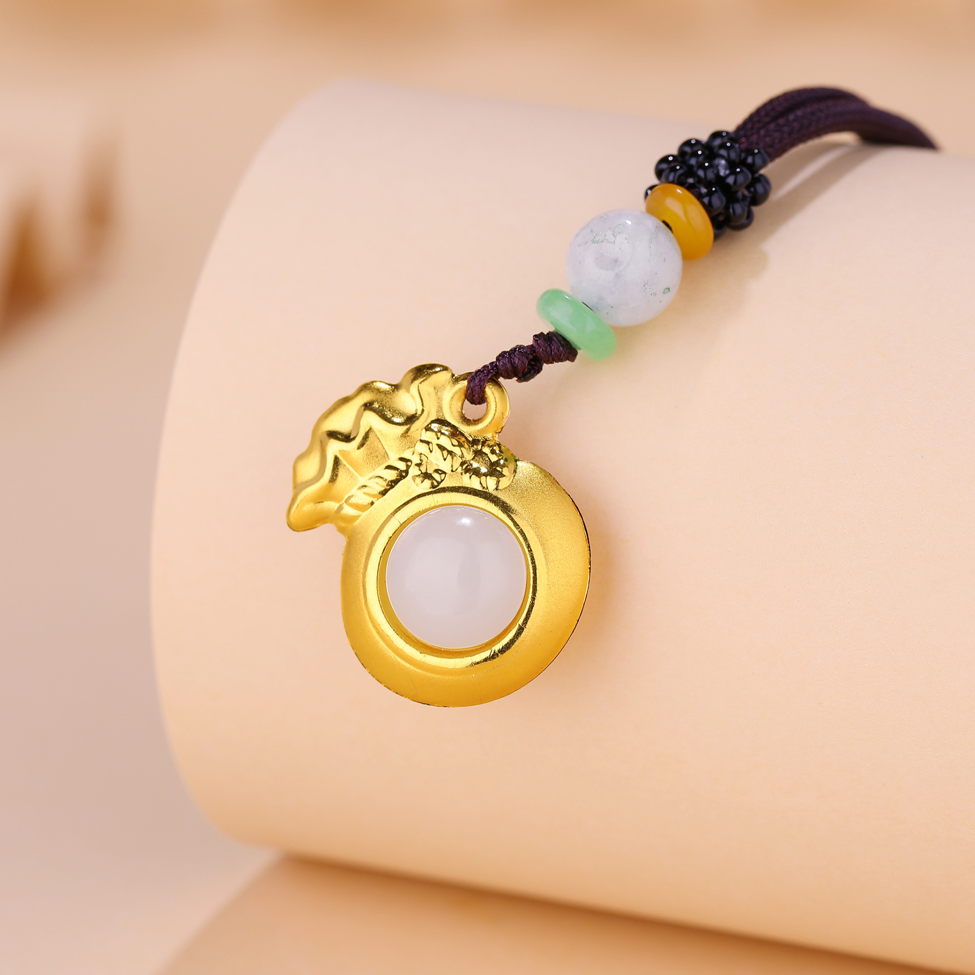 4d金镶玉999足金和田玉福袋吊坠福字挂件双面黃金玉坠