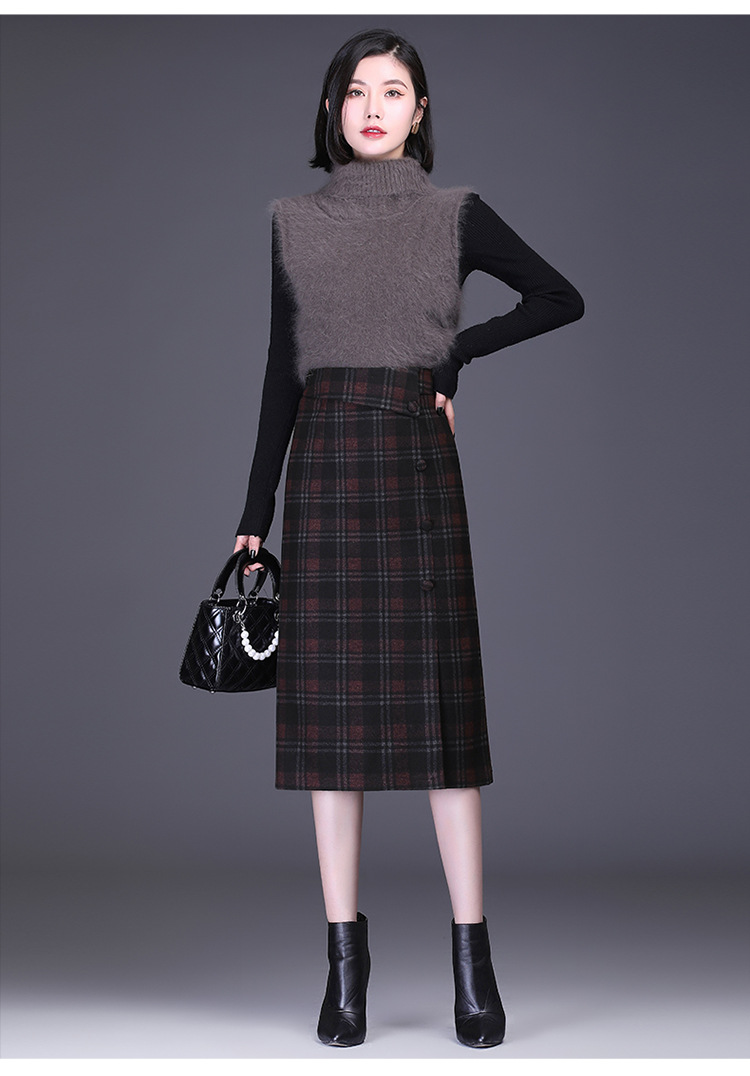 包呢包臀裙时尚气质中长款a字裙秋冬女式半身裙格子长款一步裙