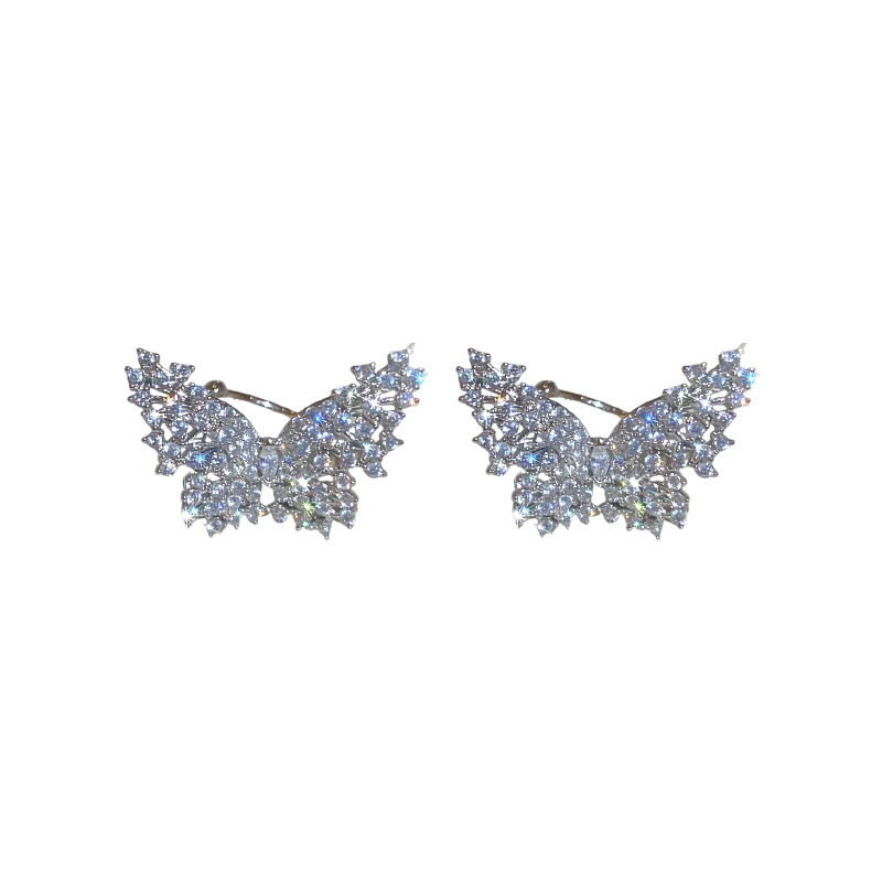 Korean Fashion Zircon Butterfly Ear Clip Non-Pierced Temperament Trend Earrings All-Match Commute High-Grade Earrings for Women