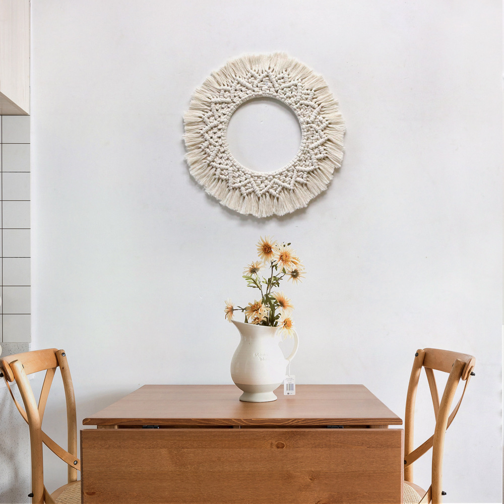 北欧新款亚马逊货源圆型编织挂毯 家居壁毯手工制作卧室房间壁挂