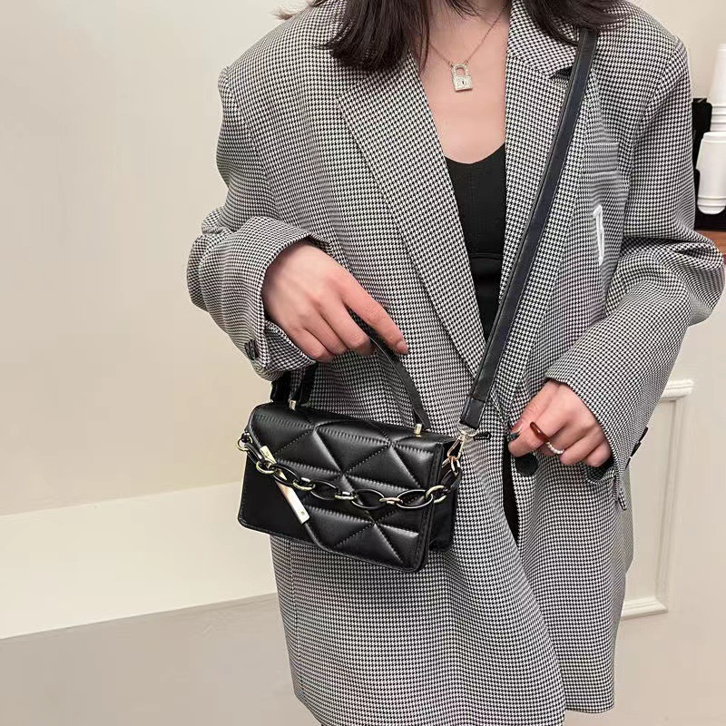 New 2023 Rhombus Pattern High Quality Bag Women's Trendy Small Square Bag Fashion Chain Bags Solid Color Shoulder Messenger Bag