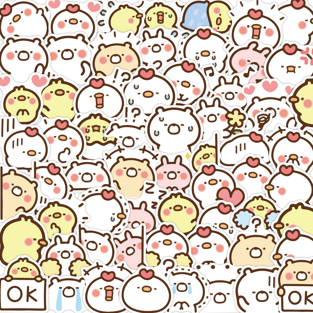 60张可爱小鸡贴纸卡通创意表情贴水杯平板文具防水装饰手账小贴纸