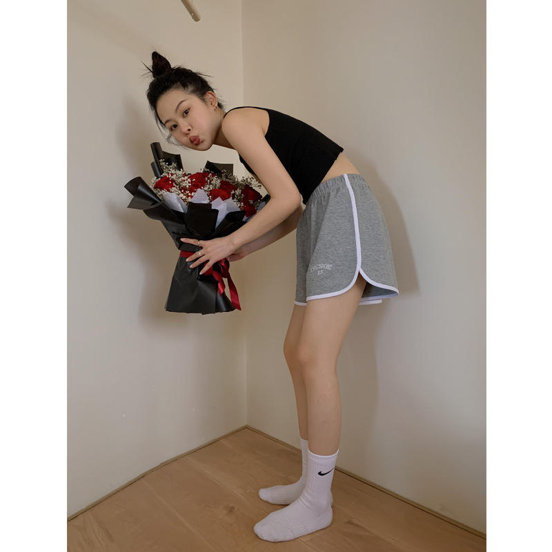 杜小宅休闲短裤女夏棉阔腿三分热裤刺绣宽松韩版运动短裤女生外穿