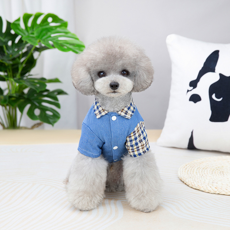 honghongpet泰迪狗狗夏装格子拼接衬衫比熊贵宾犬两脚宠物衣服