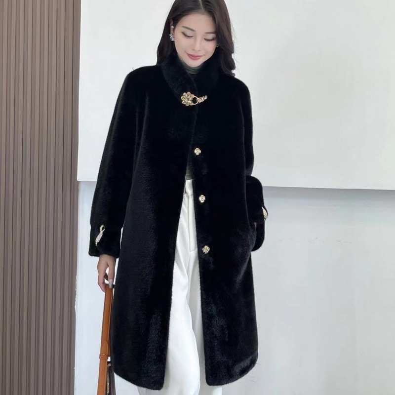 2024秋冬新款北极貂绒皮毛一体大衣女中长款中年妈妈冬装皮草大衣