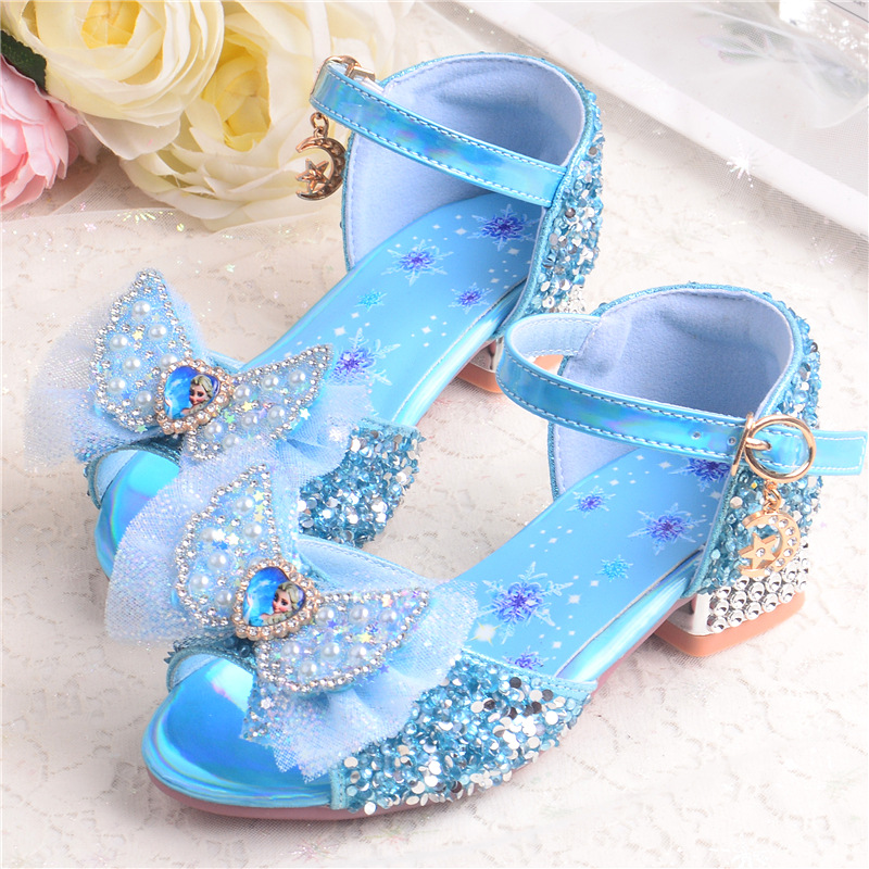 女童凉鞋夏新款软底爱莎公主水晶鞋小女孩凉鞋中大童儿童高跟鞋子