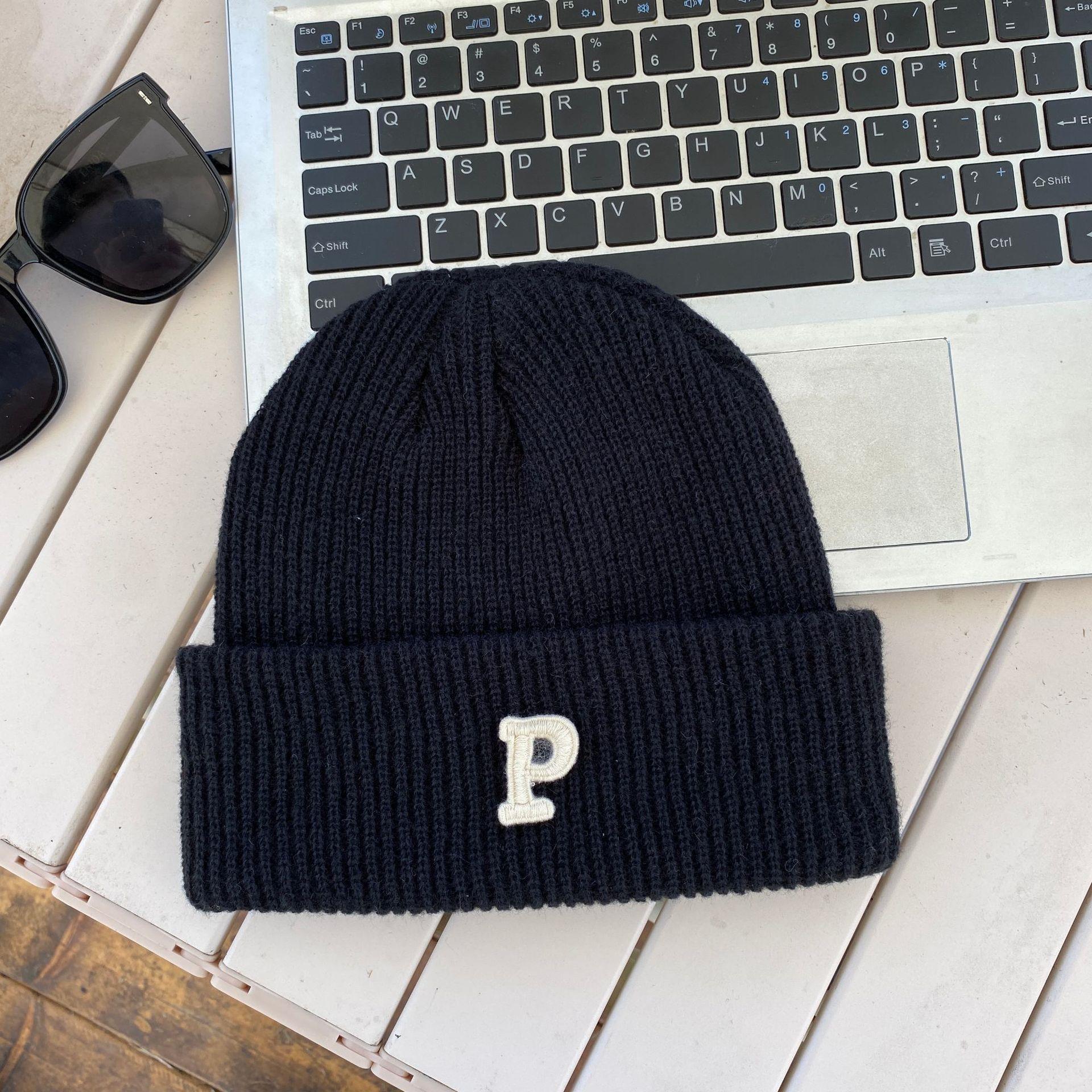 Autumn and Winter P Letter Wool Knitted Hat Women's Korean Ins Fashion Fashionable Warm All-Matching Student Sweet Cool Style Beanie Hat