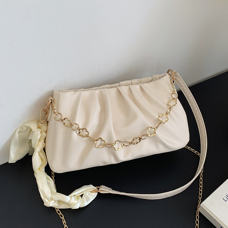 French Fashion Bag for Women 2022 New Single Shoulder Underarm Bag Elegant Trendy Crossbody Pleated Cloud Bag Solid Color