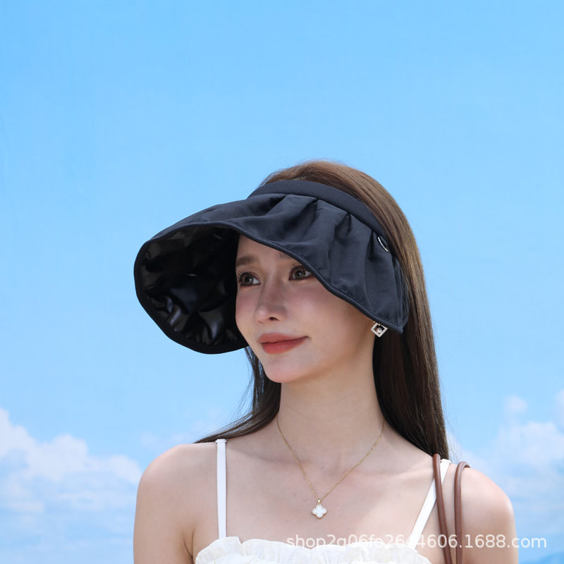 Summer Sun Hat Korean Style Sun Hat Big Brim Face-Covering Internet Celebrity Shell-like Bonnet Curly Headband Sun Female Cap Wholesale