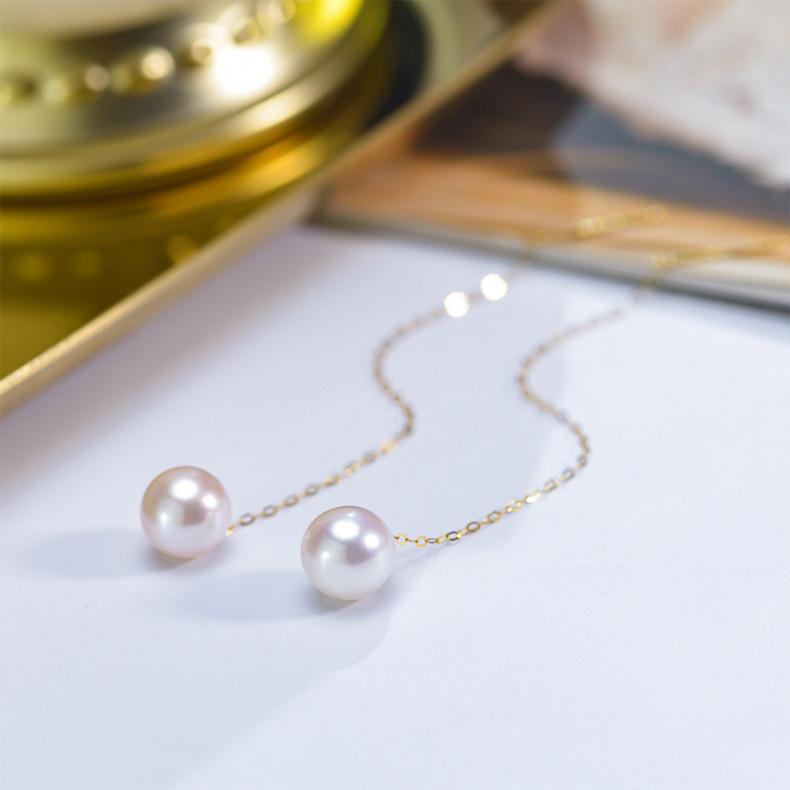 正品18k金耳线au750彩金精品珍珠耳环 18k金珍珠耳线水贝珠宝代发