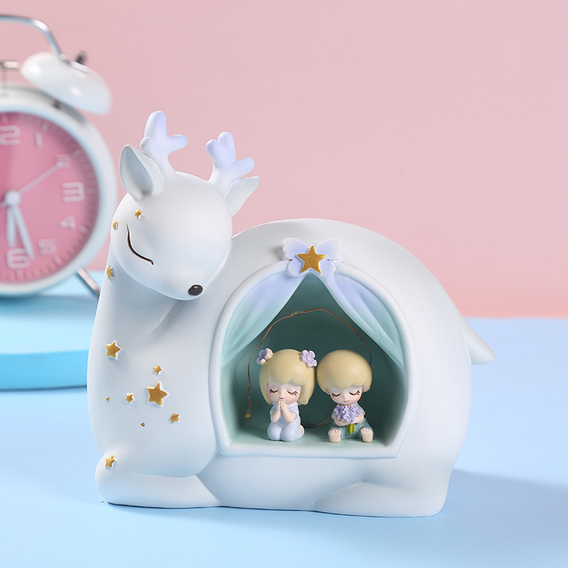 Decoration Creative Deer Small Night Lamp Girl Heart Star Light Bedside Decoration Students' Birthday Present Resin Decorations