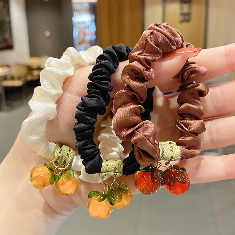 Internet Celebrity Satin Pork Intestine Hair Band Fruit Cute Hair String Ponytail Hair Ring Female Korean Hair Rope Summer Small Intestine Ring