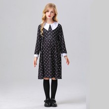 外贸新款儿童万圣节cosplay亚当斯星期三同款欧美女童黑色连衣裙