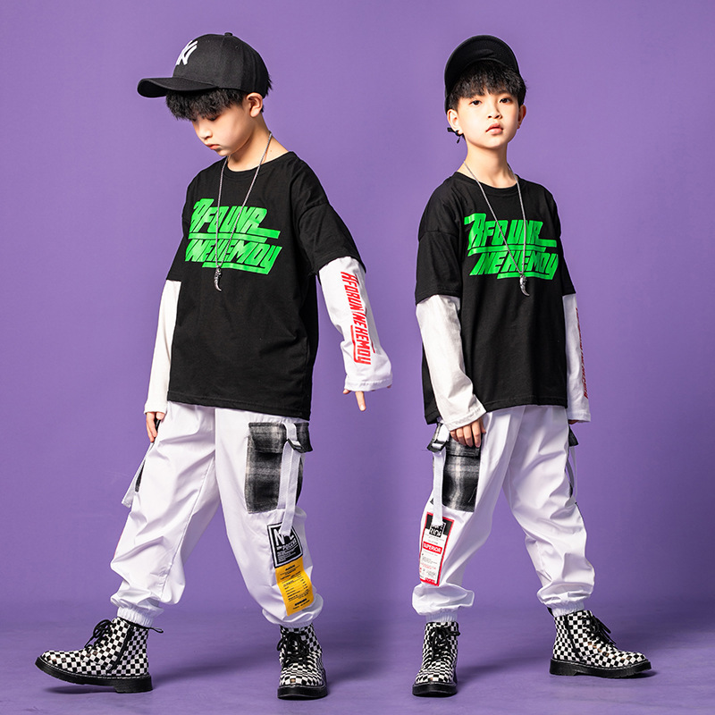 少儿街舞套装男童嘻哈风hiphop潮服儿童演出炫酷潮牌童装卫衣女童